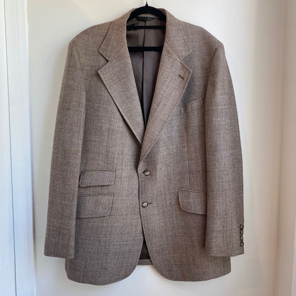 Cricketeer Blazer Jacket Mens Brown 42R Glen Plaid Wool Vintage Academic Preppy